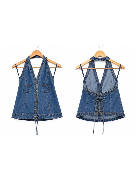 Faded Glory Tops - Vintage Faded Glory Denim Halter Top - Women's Large